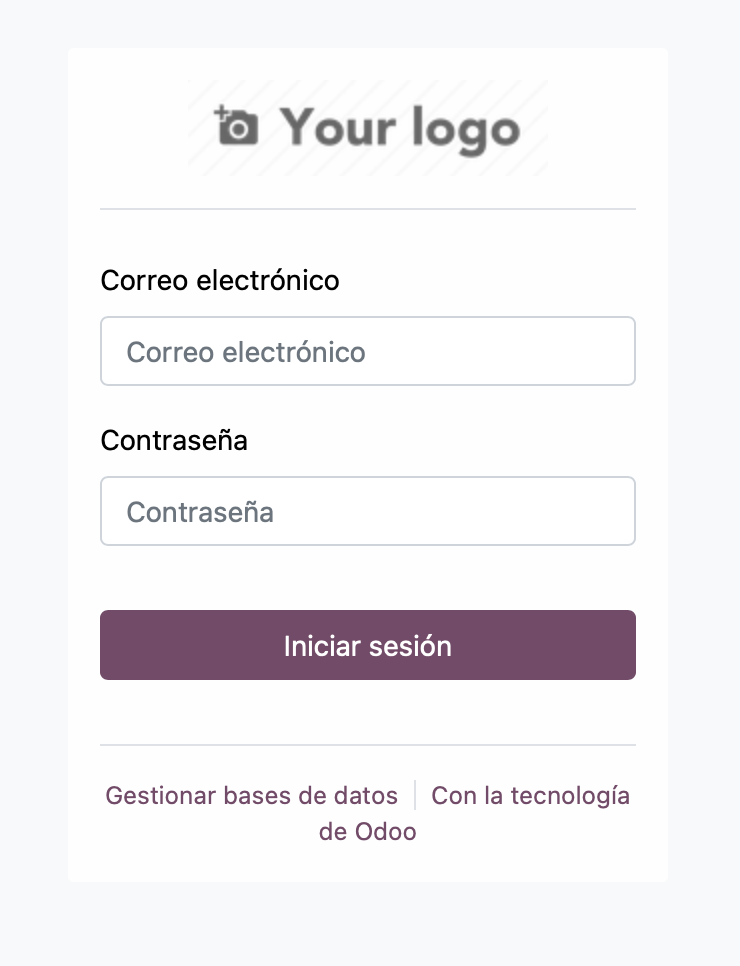 Pantalla de acceso a Odoo